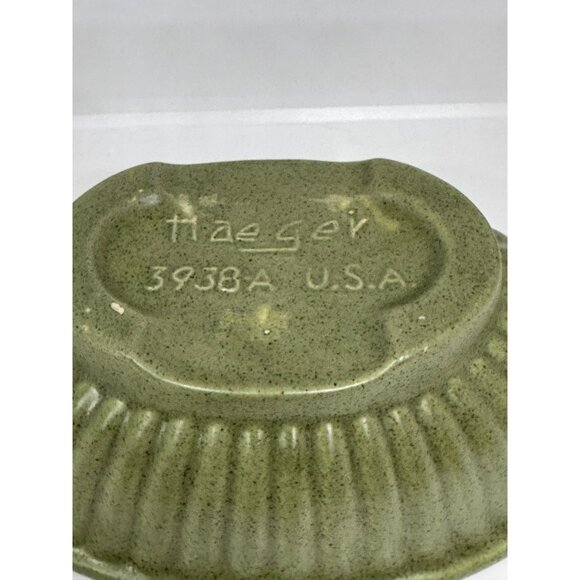 Vintage Haeger Pottery USA 3938-A Green Oval Ribbed Planter Bowl 8"x3" MCM USA - Picture 4 of 8